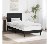 Teenpull Black upholstered Bed Frame 90 x 190 cm Synthetic Leather slatted Base LED Strips USB Powered Bedroom Platform Support Easy Assembly Modern Indoor Use