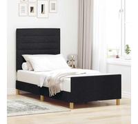 Teenpull Black upholstered Bed Frame with headboard, 90 x 190 cm, Minimalist Platform Bed, Fabric Finish, Sturdy Support, Easy Assembly for Bedroom Comfort, Modern Home Style, Space-Saving Sleep Base