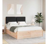 Teenpull Black Upholstered Bed Frame with Headboard, Solid Pine Wood, 160 x 200 cm King Size, Slatted Platform Support, Easy Clean Removable Cover, for Bedroom Comfort and Modern Home Style