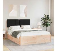 Teenpull Black upholstered Bed Frame with headboard, Solid Pine Wood, King 160 x 200 cm, slatted Platform Base, Removable Washable Cover, no Box Spring, Modern Bedroom Support