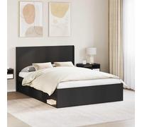 Teenpull Black upholstered Bed Frame with Integrated headboard, Storage compartments, slatted Base, and Engineered Wood Structure for 135 x 190 cm Mattress, Indoor Bedroom Use, 280 kg Capacity