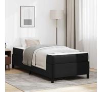 Teenpull Black upholstered Bed Frame with Mattress, 80 x 200 cm Single Size, Wooden Slat Base, Medium Firm Pocket Springs, 140 kg Load Capacity, for Bedroom, Guest Room, Home