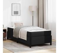 Teenpull Black upholstered Bed Frame with Mattress, 90 x 190 cm Single Size, Wooden Slat Base, Medium-Firm Pocket Spring Support, 140 kg Capacity, for Bedroom and Guest Room