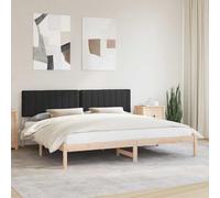 Teenpull Black upholstered Bed Frame with Padded headboard, Solid Pine Wood slatted Base, Fits 200 x 200 cm Mattress, Modern Bedroom Platform for Two, Indoor Use, Easy Assembly