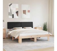 Teenpull Black upholstered Bed Frame with Removable Washable headboard Cover, Solid Pine Wood slatted Platform for 180 x 200 cm Super King Mattress, no Box Spring Needed