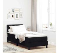 Teenpull Black upholstered Box Spring Bed with Manual Adjustable headboard, 80 x 200 cm Medium Mattress, Engineered Wood Frame, Indoor Bedroom Base for One Person