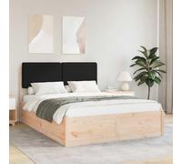 Teenpull Black Upholstered Headboard Bed Frame, Solid Pine Platform Base for 140 x 190 cm Mattress, No Box Spring Needed, Easy Assembly, Modern Bedroom Support for Adult Guest Rooms