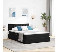 Teenpull Black upholstered Storage Bed with Mattress, 140 x 190 cm, Gas Lift, LED Strips, Velvet headboard, Adjustable Height 78 88 cm, underbed Storage, for Two, Indoor Use
