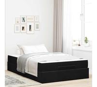 Teenpull Black Velvet Bed Frame with Mattress, 2 Piece Set, 120 x 190 cm, Plywood Structure, Medium Firm Foam, Under Bed Storage Drawers, Modern Bedroom Support for Indoor restful Sleep