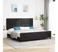 Teenpull Black Velvet Box Spring Bed Frame with Headboard, 200 x 200 cm, Pine Wood Structure, 2 Height Settings, Indoor Bedroom Support for 2 Adults, 280 kg Capacity