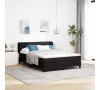 Teenpull Black Velvet Box Spring Bed with Adjustable headboard, 140 x 200 cm Frame, Mattress and Topper Included, Modern Bedroom Base with Wooden Structure, for 2 People
