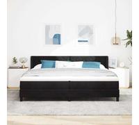Teenpull Black Velvet Box Spring Bed with Adjustable headboard, 200 x 200 cm, Wooden Frame, Medium Firmness Mattress, Bedroom Platform Support for Two Adults, Indoor Use, 280 kg Load
