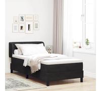 Teenpull Black Velvet Box Spring Bed with Adjustable headboard, 90 x 190 cm Frame, Mattress and Topper Included for Modern Bedroom Comfort, Support, and Space Saving Style