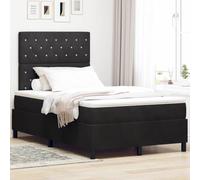 Teenpull Black Velvet Box Spring Bed with Mattress, 120 x 190 cm, upholstered Frame, Adjustable headboard, Wooden Slat Support, Bedroom Set for Adult or Guest Room, Modern Sleep Comfort