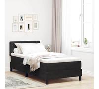 Teenpull Black Velvet Box Spring Bed with Mattress, 90 x 190 cm Single Size, slatted Frame, Adjustable headboard, Wood Structure, Modern Bedroom Support for One Sleeper