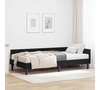 Teenpull Black Velvet Corner Bed Frame with Mattress, 2 Piece Set, Upholstered Headboard, Plywood Slatted Base, 100 x 200 cm Single for Bedroom, Indoor Use, Space Saving Comfort
