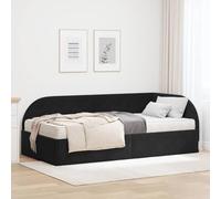 Teenpull Black Velvet Corner Bed Frame with Mattress, Plywood Support, 90 x 190 cm Single Size, upholstered headboard, Modern Bedroom Use, Compact Indoor Sleeping Solution