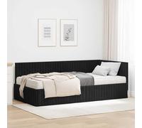 Teenpull Black Velvet Corner Bed Frame with Mattress, Single 90 x 200 cm, Slatted Platform Base, Wall Mounted Upholstered Headboard, Space Saving Bedroom Set for Indoor Use