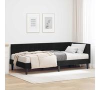 Teenpull Black Velvet Corner Bed Frame with Mattress, Single Size 100 x 200 cm, Plywood slatted Base, Adjustable headboard, Modern Bedroom, Space Saving Indoor Use