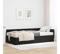 Teenpull Black Velvet Corner Bed Frame with Mattress, upholstered Plywood Base, Adjustable headboard, 100 x 200 cm Single Size, Breathable Indoor Bedroom Set for Rest and Support