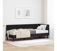 Teenpull Black Velvet Corner Bed Frame with Mattress, Wood Structure, 80 x 200 cm, Medium Firmness, Space Saving Platform for Bedroom, Guest Room and Modern interiors