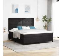 Teenpull Black Velvet LED Box Spring Bed with Headboard, 180 x 200 cm, Adjustable Height, RGB Light Strip, USB Powered, Indoor Bedroom Frame for 2, 280 kg MAX