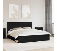 Teenpull Black Wooden Bed Frame 200 x 200 cm Solid Pine Headboard Platform Base Slatted Support for Bedroom, Adult Guest Room, Easy Clean, 200 kg Capacity