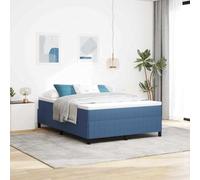 Teenpull Blue Box Spring Bed Frame 140 x 190 cm Velvet Upholstered Pine Wood Platform Support for Bedroom Sleep Comfort, Sturdy Interior Use, 280 kg Capacity