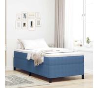 Teenpull Blue Box Spring Bed Frame 90 x 190 cm Corduroy upholstered Pine Wood slatted Support Bedroom Interior Use Sturdy Platform for One Sleeper, Easy Assembly, 140 kg Capacity