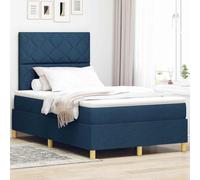 Teenpull Blue Box Spring Bed Frame with Headboard, 120 x 200 cm Fabric, Wooden Slatted Base, Medium Firm Mattress, Adjustable 2-Height Headboard, Indoor Bedroom Support for 2 Adults