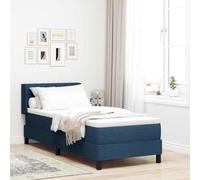 Teenpull Blue Box Spring Bed with Adjustable headboard, 80 x 200 cm Mattress, Pine Wood Frame, Polyester Upholstery, Medium Firmness, Indoor Bedroom Support, 1 Person, 140 kg Capacity