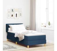 Teenpull Blue Box Spring Bed with Adjustable Headboard, 80 x 200 cm upholstered Fabric, Wood Frame, Medium Pocket Spring Mattress, 2 Height Settings for Bedroom Comfort and Space Saving