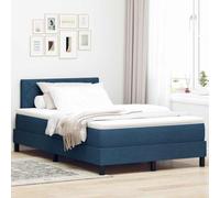 Teenpull Blue Box Spring Bed with Adjustable Headboard, Upholstered Fabric, 120 x 190 cm Mattress Size, Wooden Frame, Medium Firmness, Indoor Bedroom Support for Two, Durable Comfort