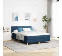 Teenpull Blue Box Spring Bed with Adjustable headboard, upholstered Fabric, 140 x 190 cm Mattress Size, Wooden Frame, Medium Firm Mattress, Indoor Bedroom Base, 280 kg Support