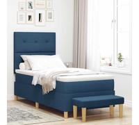 Teenpull Blue Box Spring Bed with Cushion, 200 x 80 cm Fabric Upholstery, Wooden Frame, Medium Firm Foam Mattress, Headboard and Bench for Bedroom, Indoor Use, Easy Assembly, Single Sleeper