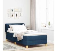 Teenpull Blue Box Spring Bed with headboard, 90 x 190 cm upholstered Frame, Adjustable 2 Level headboard, Wooden Structure, Medium Pocket Spring Mattress for Bedroom Comfort and Indoor Use