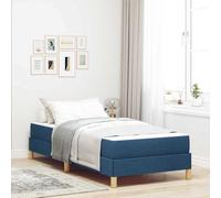 Teenpull Blue Box Spring Bed with Mattress, 100 x 200 cm Upholstered Fabric Platform Bed Frame, Wooden Slat Support for Bedroom, Single Sleeper, Modern Rest and Daily Comfort