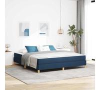 Teenpull Blue Box Spring Bed with Mattress 180 x 200 cm Fabric Wooden Frame slatted Base Bedroom Support Platform restful Sleep for Two, Modern Home Decor, Easy Assembly