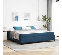 Teenpull Blue Box Spring Bed with Mattress, 200 x 200 cm Fabric Upholstered Frame, Slatted Base, Medium Firm Pocket Spring Support for Bedroom Comfort and Daily Rest