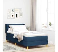 Teenpull Blue Box Spring Bed with Mattress, upholstered Fabric, 200 x 100 cm, Wooden Frame with slatted Base, Adjustable headboard, Single Size for Bedroom and Guest Room