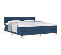 Teenpull Blue Box Spring Bed with Mattress, Upholstered Fabric, 200 x 180 cm, Wooden Frame, Slatted Support, Adjustable Headboard, Bedroom for 2, Durable Sleep Comfort
