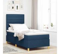 Teenpull Blue Box Spring Bed with Mattress, upholstered Fabric, 90 x 190 cm Single Size, Adjustable headboard, Wooden Frame, slatted Support, for Bedroom Comfort and Steady Sleep