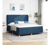 Teenpull Blue Box Spring Bed with Mattress, Upholstered Frame, Adjustable Headboard, Slatted Base, 200 x 180 cm, Bedroom Support for Adult Sleep and Home Comfort