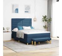 Teenpull Blue Box Spring Bed with Upholstered Headboard, 200 x 140 cm Fabric, Wooden Frame, Medium Firm Foam Mattress, Bench Included for Bedroom Comfort and Indoor Use, Easy Assembly and Support
