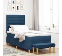Teenpull Blue Box Spring Bed with upholstered headboard 90 x 200 cm Fabric, Wooden Frame, Medium Firmness Foam Mattress, Bench, Indoor Use, Single Sleeper, Modern Bedroom Support