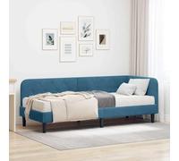 Teenpull Blue Corner Bed Frame 80 x 200 cm Velvet upholstered Plywood Platform with Foam Mattress Reversible headboard, Space Saving L Shape for Bedroom Guest Room Indoor Use
