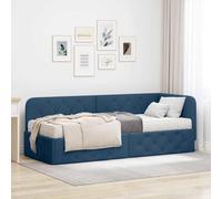Teenpull Blue Corner Bed Frame upholstered with Mattress, Reversible headboard, Space Saving L Design, Plywood Structure, 80 x 200 cm, Sofa Bed for Guest Room Indoor Use