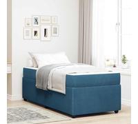 Teenpull Blue Fabric Bed Frame with Mattress, 90 x 190 cm Single Bed, Solid Wood slatted Base, Medium Firmness Pocket Sprung Mattress, Bedroom Use, Support and Comfort