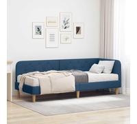 Teenpull Blue Fabric Corner Bed Frame 80 x 200 cm with Foam Mattress, slatted Support, Reversible headboard, Space Saving L Shape for Bedroom, Indoor Use, 140 kg Capacity