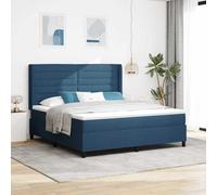 Teenpull Blue LED Box Spring Bed with Mattress, Fabric upholstered Wooden Frame, Adjustable headboard, 180 x 200 cm Super King, RGB Strip Light for Modern Bedroom Comfort